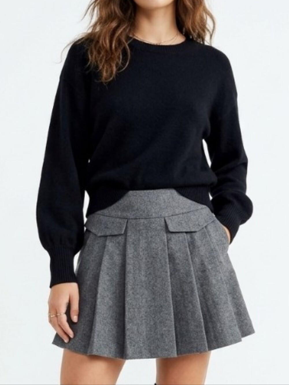 NEW J.ING Heavy Wool-like Fabric Gray Pleated Mini Skirt